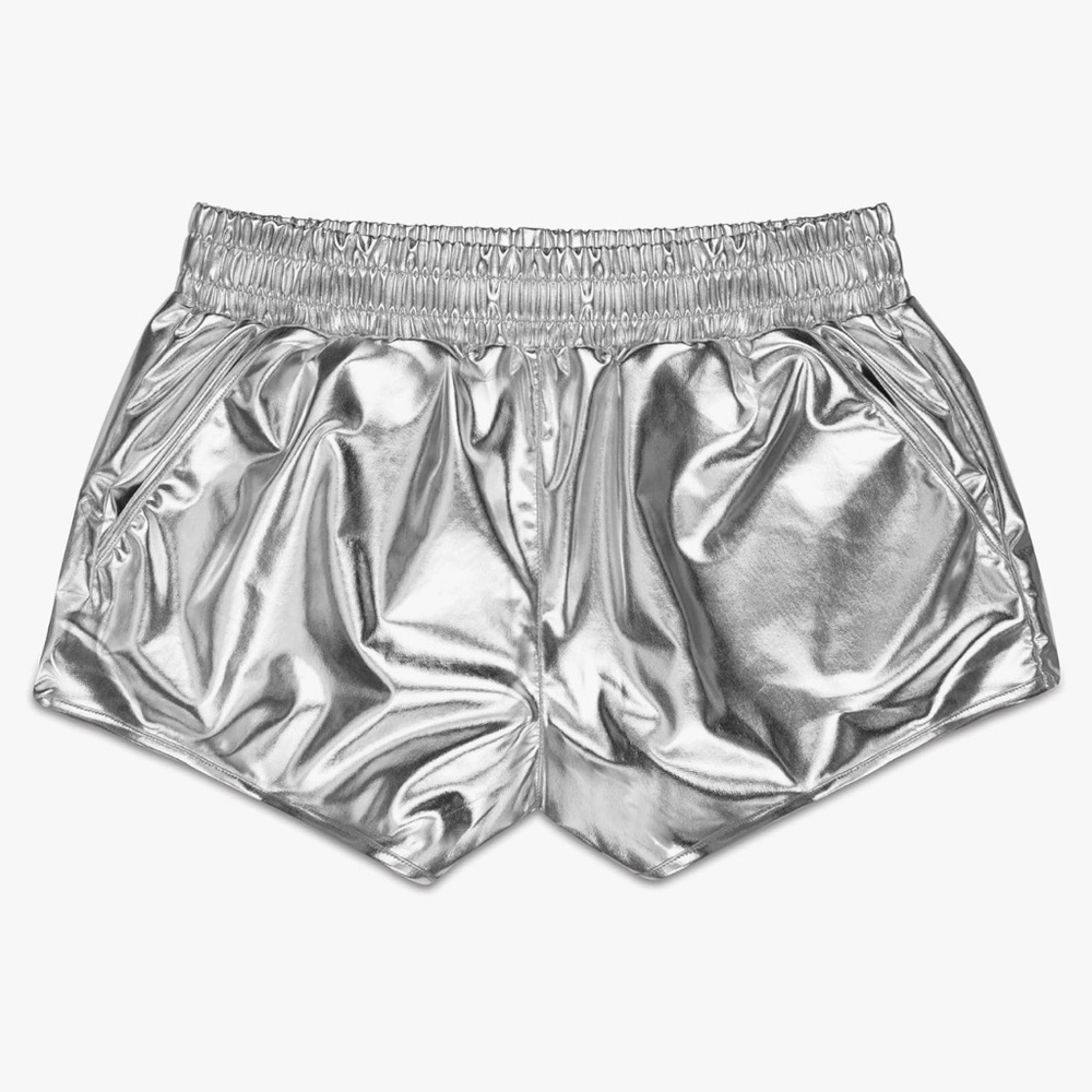 NWT Iscream Big Girls Shiny Metallic Silver Sporty Shorts